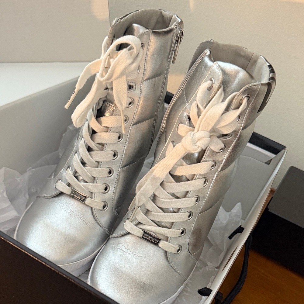 DKNY Silver Lace-Up Women's Boots